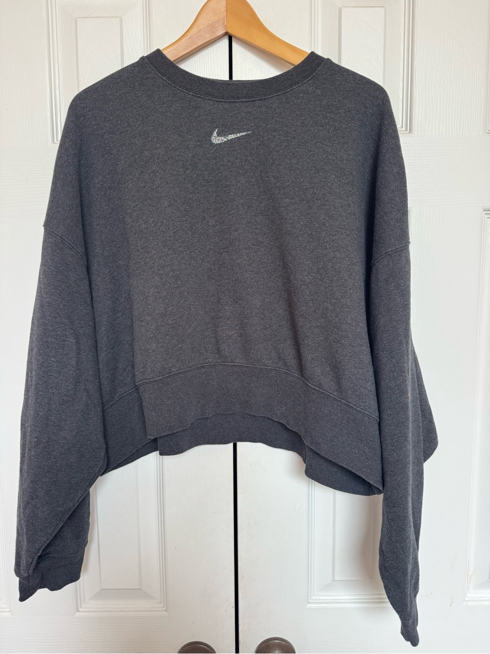 Nike Women's Charcoal Cropped Crew Sweatshirt S